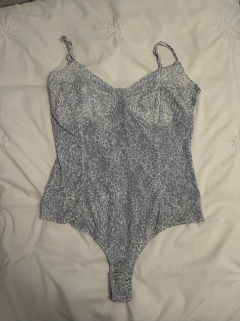 Dynamite Light Blue/White Leopard Print Bodysuit
